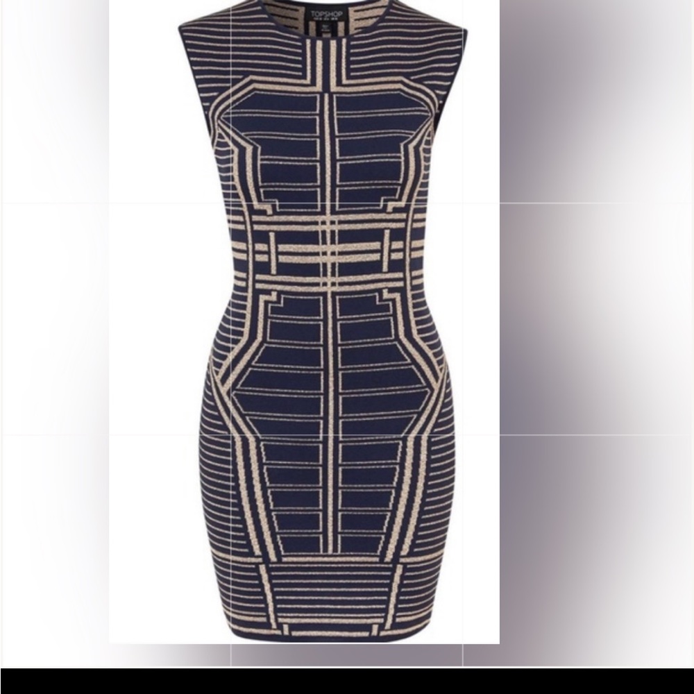 Topshop Navy and Gold Mini Dress